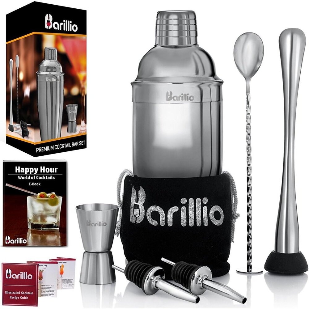 Mixology Bartender Kit - 8 pcs Stainless Steel Travel Cocktail Shaker Set with B
